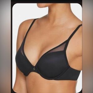 Thirdlove Black Mesh Overlay Classic UpLift Plunge Bra Size 38F Neutral Flaws